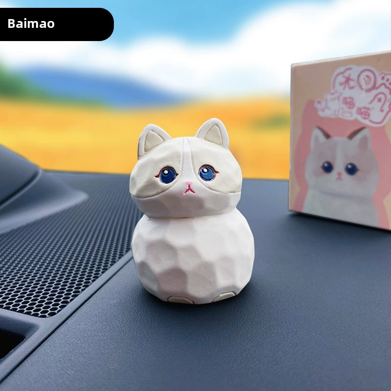 Котик-орнамент резной по дереву, настольная фигура из смолы, милая творческая домашняя декорация