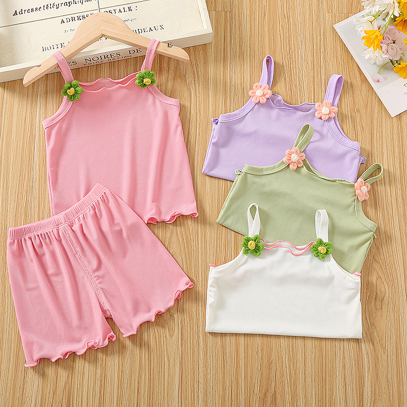 Girls' Suit 2026 New Summer Outfit Baby Camisole Top Shorts Toddler Ice Silk Sleeveless Vest Two-Piece Set