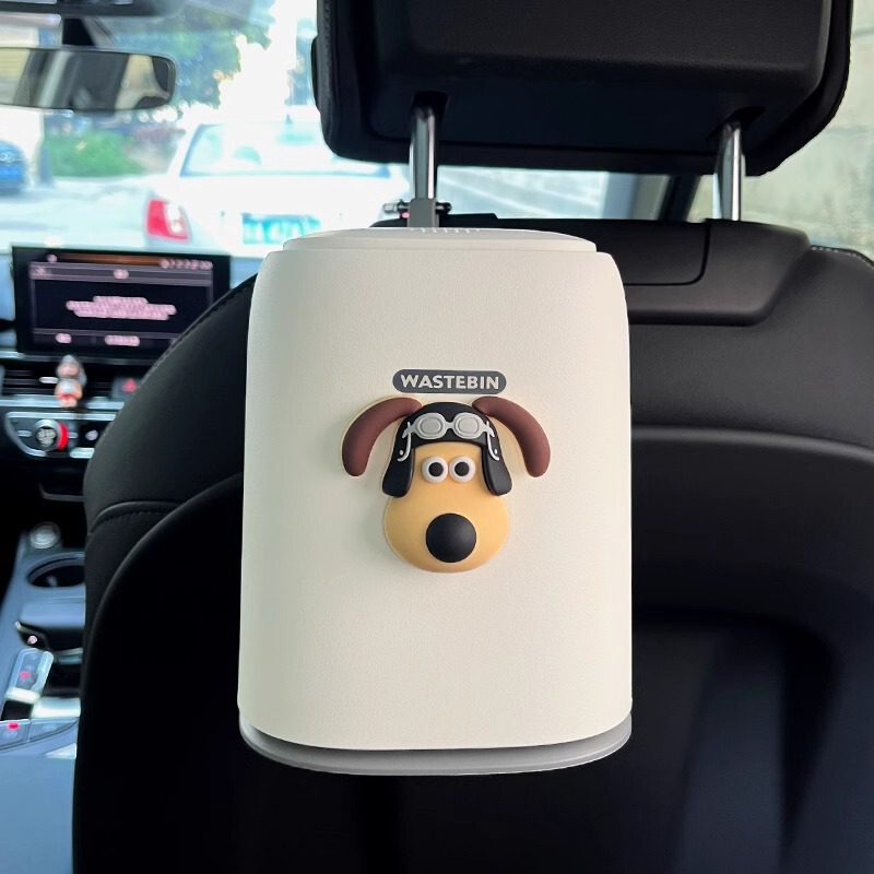 Car trash can with lid cute creative shopkeeper dog hanging storage bucket car storage supplies Car trash can with lid cute creative shopkeeper dog hanging storage bucket car storage supplies