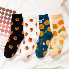Cross-border style women's socks, persimmon luck mid-calf women's socks, all things go well cotton trendy socks, casual men's and women's socks