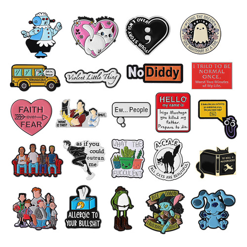 Cross-border brooch cartoon cute geometric animal letter badge minimalist accessory clothing fixing alloy pin