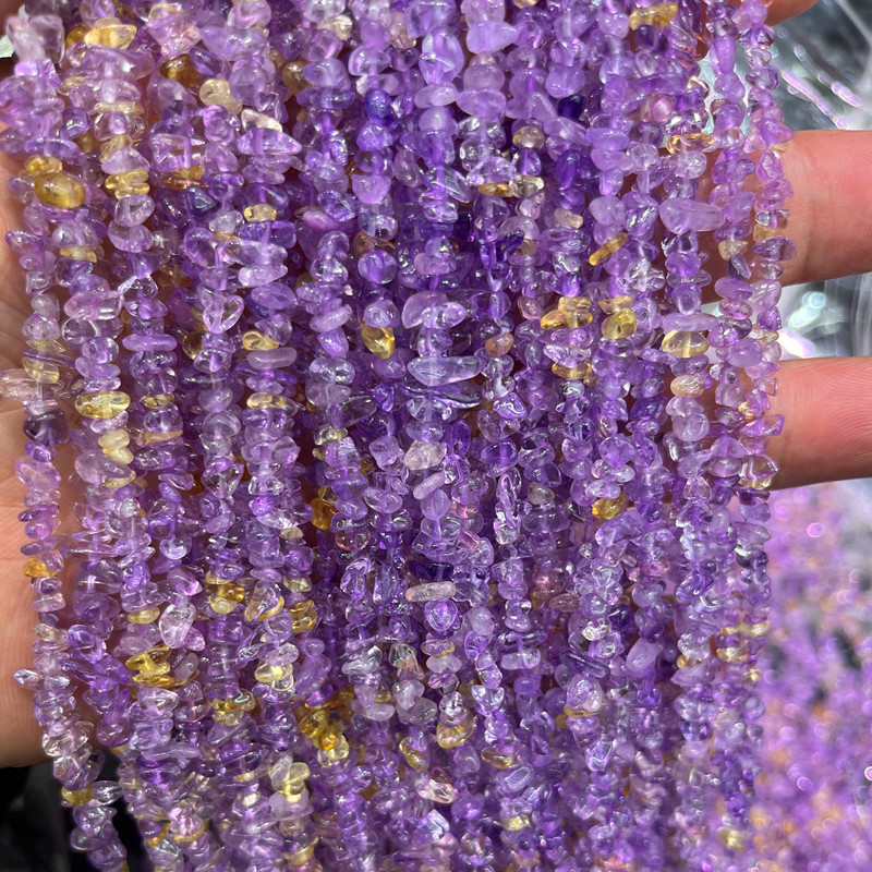 天然紫黄晶碎石紫晶碎石黄水晶有孔碎石半成品diy饰品配件材料