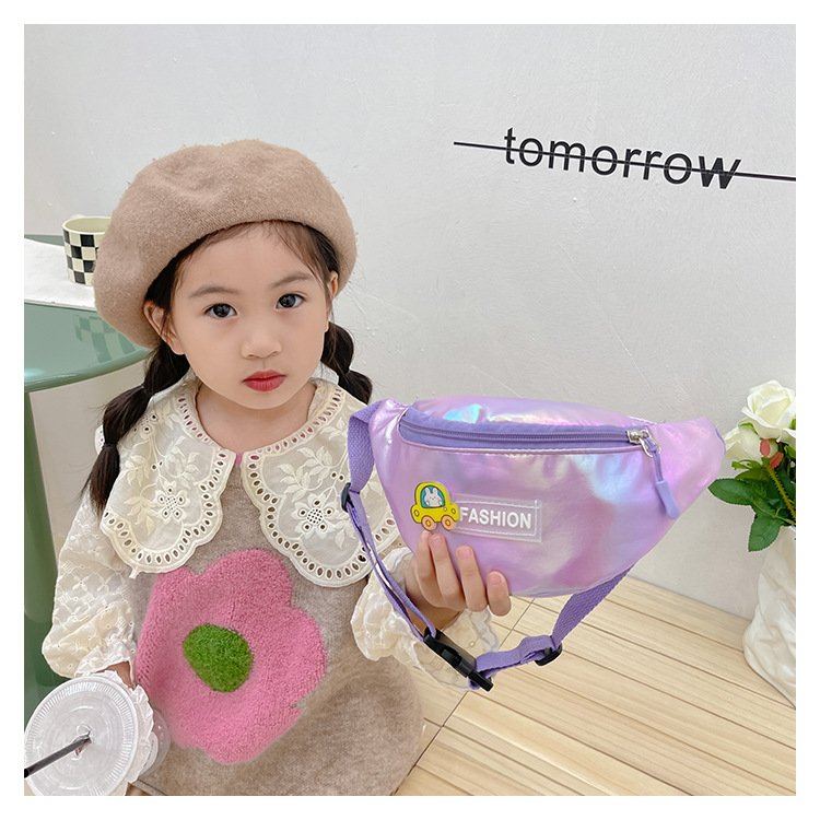 2023 New fashionable and trendy portable laser PU leather children's waist bag, crossbody small bag, sports laser chest waist bag undefined