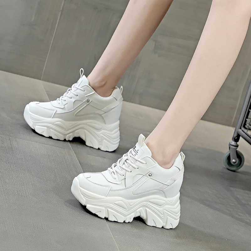 2026 Spring and Autumn Women's Shoes New Style Wedge Platform Thick Sole Height-Increasing Casual Sports Sneakers Women's Lace-Up Dad Shoes