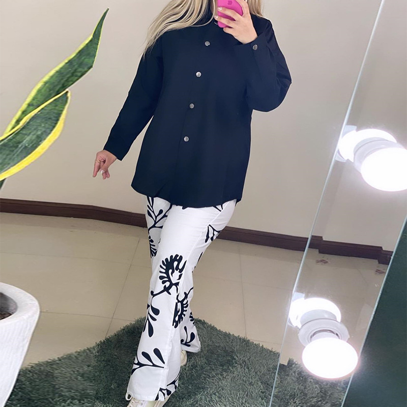 Women's Casual Leaves Polyester Printing Pocket Pants Sets display picture 2