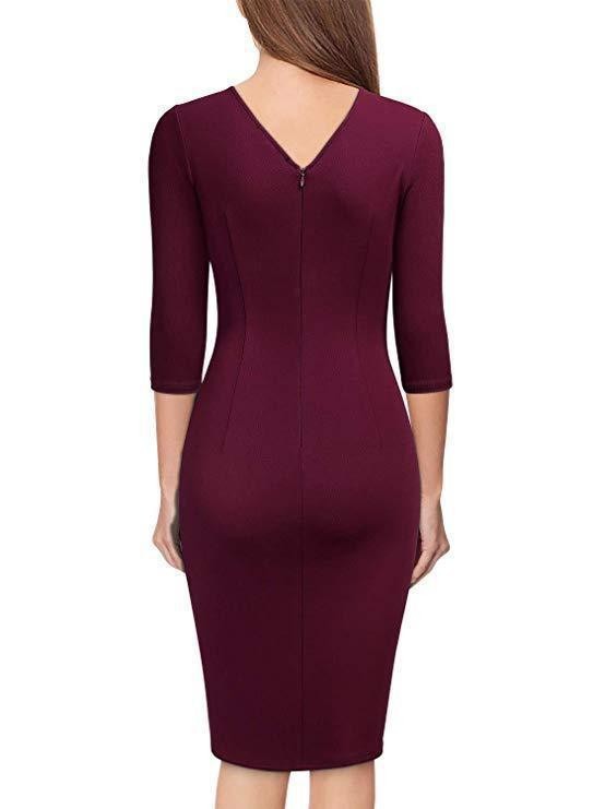 Women's Stylish Formal Party Evening Dress 3/4 Sleeve Design Belted Waist Slim Fit Bodycon Cocktail Gown_ecoleips.com
