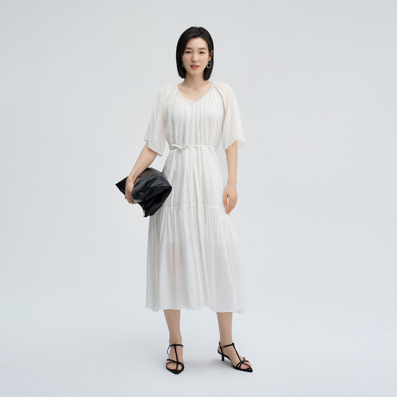 Simple and Elegant Lyocell Dress for Women, 2026 Summer New Style, Lightweight and Comfortable, Round Neck, Mid-Length A-Line Dress