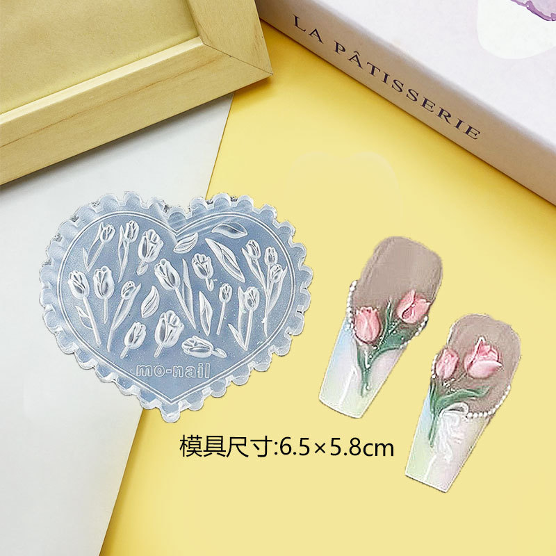 Venta caliente transfronteriza molde de manicura de alta transparencia animal de dibujos animados oso bowknot ramo DIY modelo de manicura en relieve tridimensional