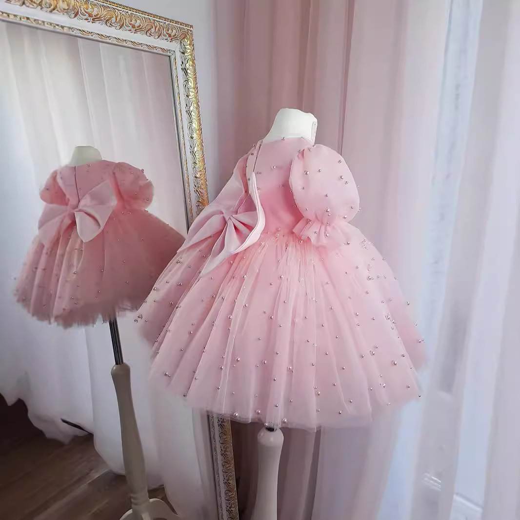 Vestito da principessa in tulle per bambine abito da cerimonia rosa_voghion.com