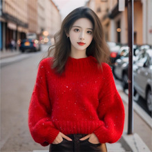 哥家商场同款女装2025秋季新款韩国东大门GLYP圣诞新年红亮片毛衣
