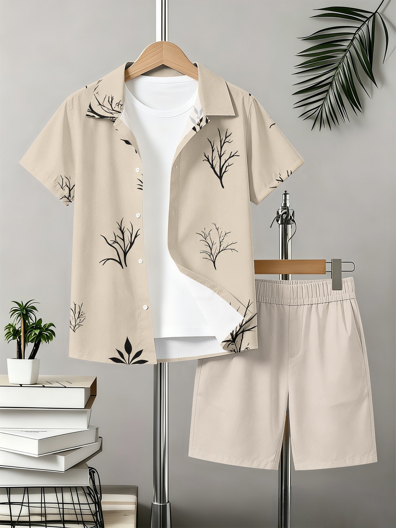 Boys Collared Shirt And Shorts Set With 3d Pattern Print_voghion.com