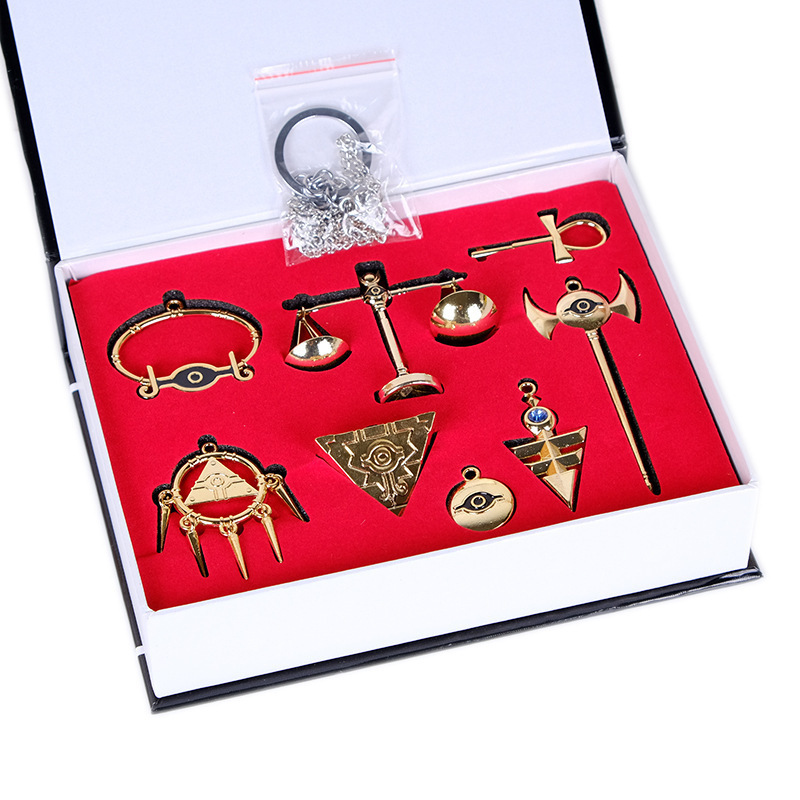 Yu-Gi-Oh Key Chain Building Blocks Necklace Set Anime Tin Stick Smart Wheel Eye Metal Pendant Model