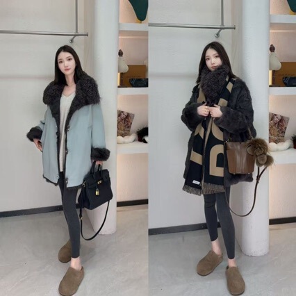 "Irish First" Autumn and Winter New All-In-One Fur Reversible Rabbit Fur Women's Mid-Length Outwear