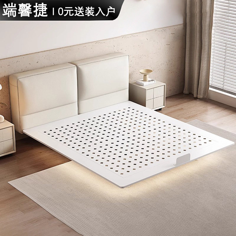 Bloqueo de tofu cama de cuero de acero al carbono cama de suspensión cama de cama principal cama doble cama de cama de acero de viento crema cama