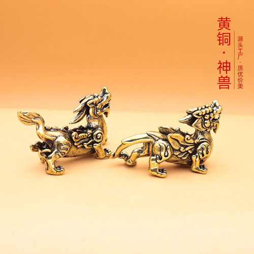  Year of the Rabbit crafts to attract wealth and good luck, male and female unicorn ornaments, brass solid auspicious beasts