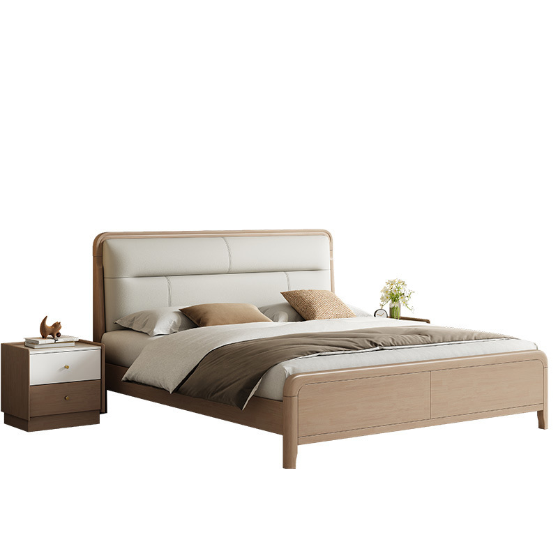 Moderno minimalista cama de madera maciza 1,8 m dormitorio principal cama doble 1,5 m dormitorio secundario cama individual de madera de goma cama de madera maciza