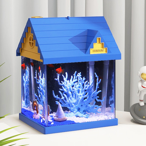 Living room aquarium, small ultra-white glass fish tank, ecological desktop landscaping tank, cabin log drop shipping
