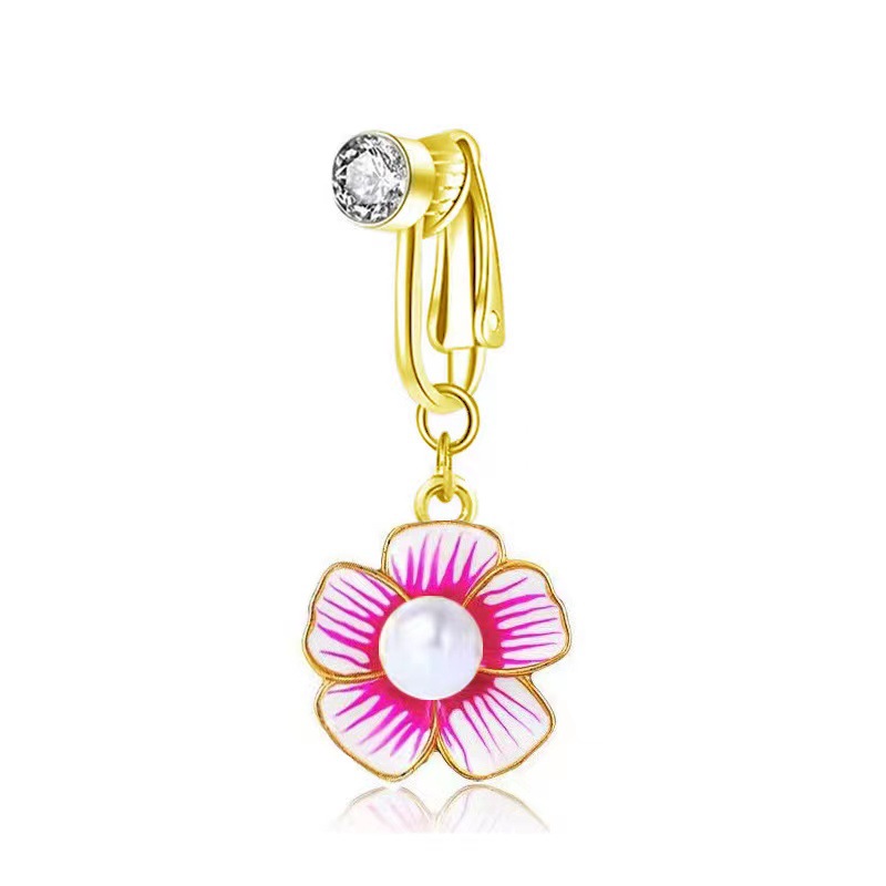 No-piercing Moon Flower And Bee Belly Button Clip With Crystals_voghion.com