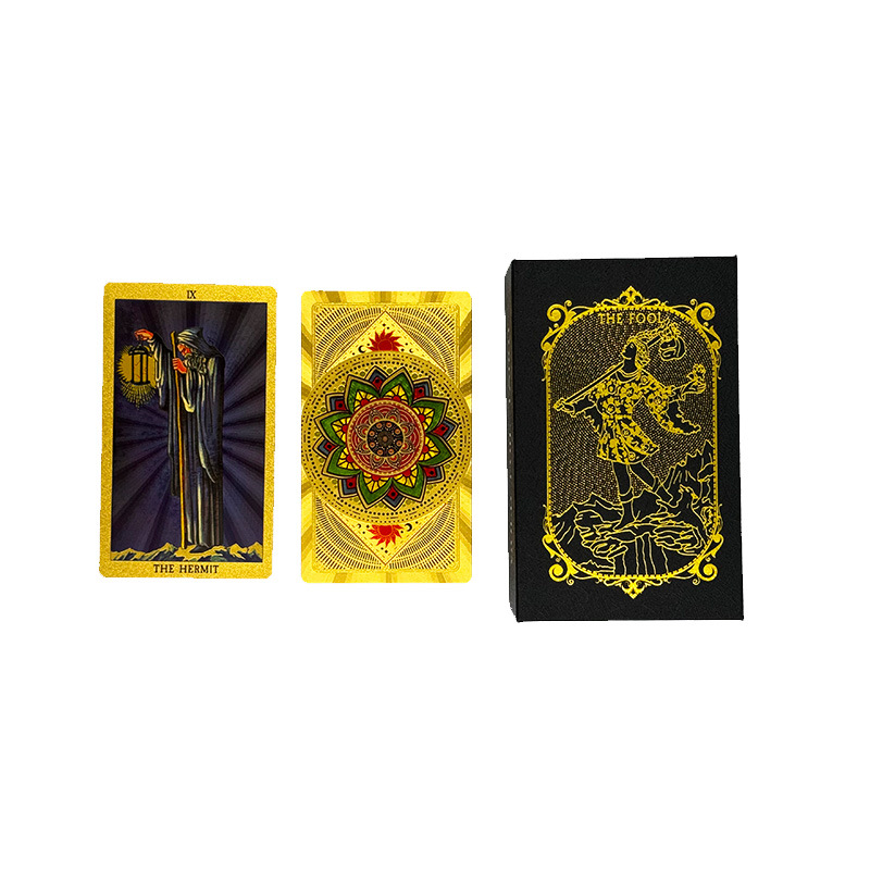 Suministro transfronterizo de lámina de oro Tarjeta de tarot Carlo tarjeta Torre libro tarot impresión en color PVC impermeable manual juego de mesa mantel