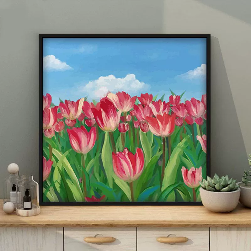Tulip DIY numeric oil painting handmade filled oil painting floral landscape coloring therapeutic hand-drawn beautiful wall art