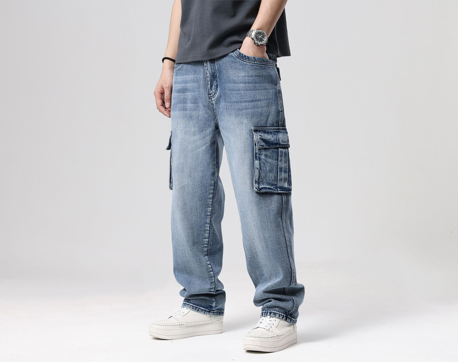 1908 European and American Internet Celebrity Hot Fashion Autumn and Winter New Loose Plus Large Size Fat Hip-Hop Skateboard Pants