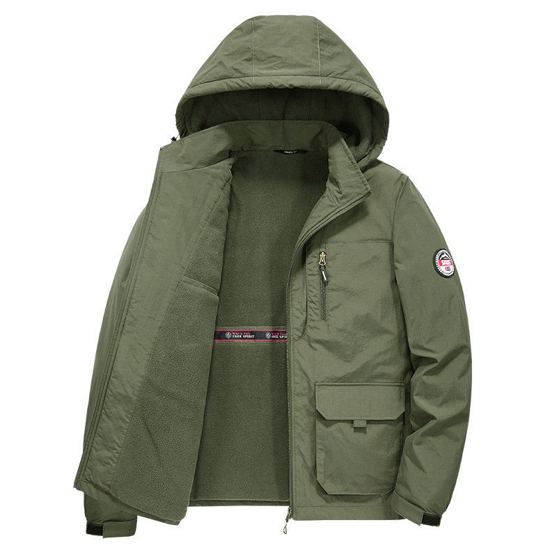 Men's Clothing Winter men's plus velvet thickened polar fleece plus cotton jacket three layer warm windproof detachable hooded jacket cotton coat_voghion.com