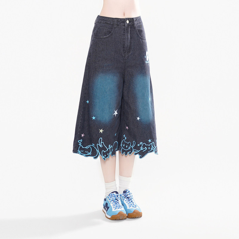 Retro Star Animal Embroidery Women's Cropped Denim Shorts 2026 Summer New Gradient Niche Shorts Retro Star Animal Embroidery Women's Cropped Denim Shorts 2026 Summer New Gradient Niche Shorts