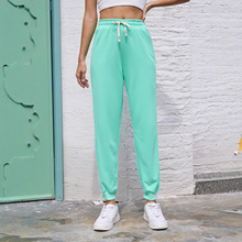 亚马逊wish新款跨境女装纯色系带运动长裤家居休闲束脚加厚卫衣裤