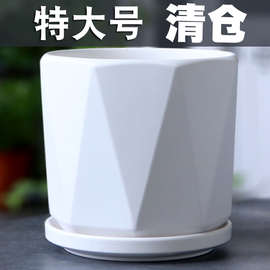陶瓷花盆带陶瓷托盘特大号大号简约家用绿萝吊兰花盆批发