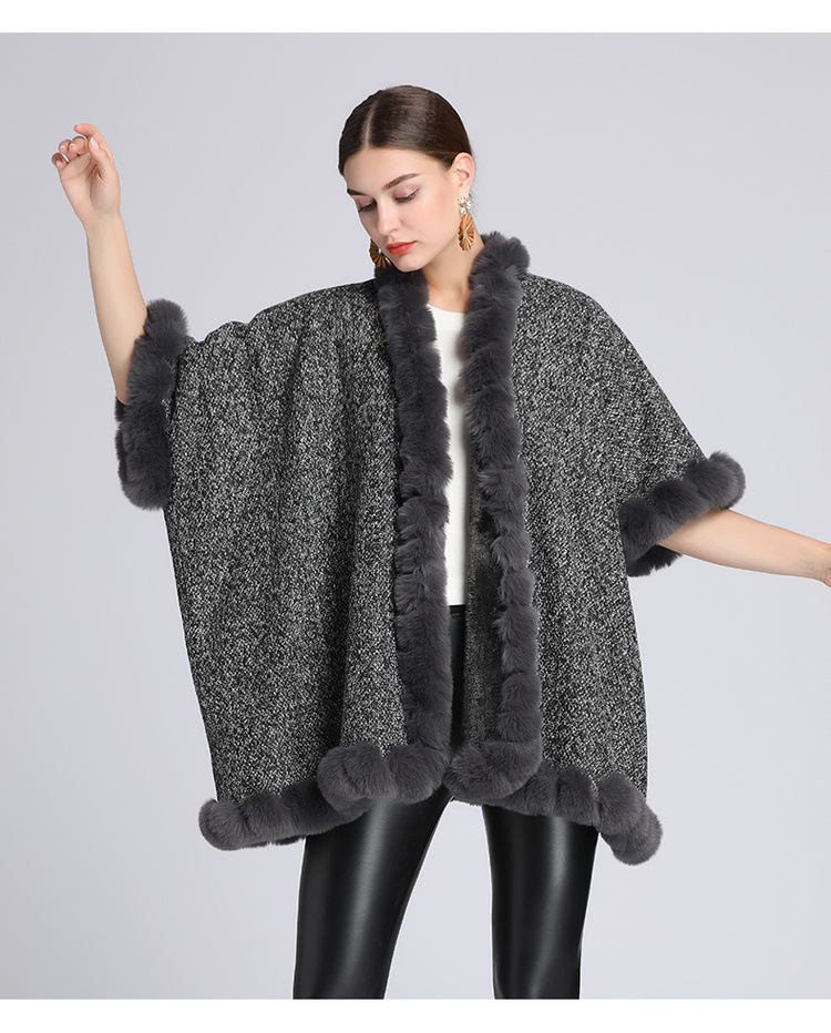 Extra Fleece extra dicker Pelzkragen Umhang locker große Größe Strickjacke Mantel Frau_voghion.com