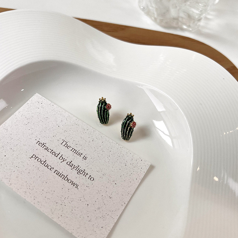 Cute Cactus Alloy Enamel Ear Studs