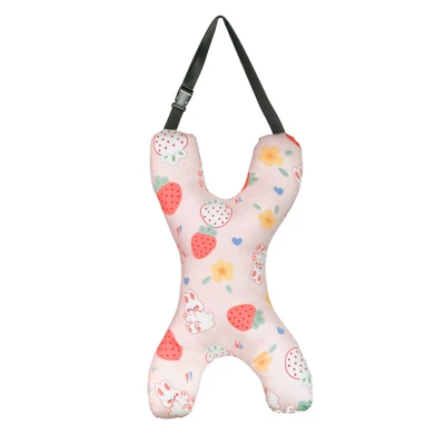 Children's Car Pillow, Car Pillow for Sleeping in the Back Seat, X-Shaped Pillow for Kids in the Car (Headrest) - x-pink-strawberry-rabbit