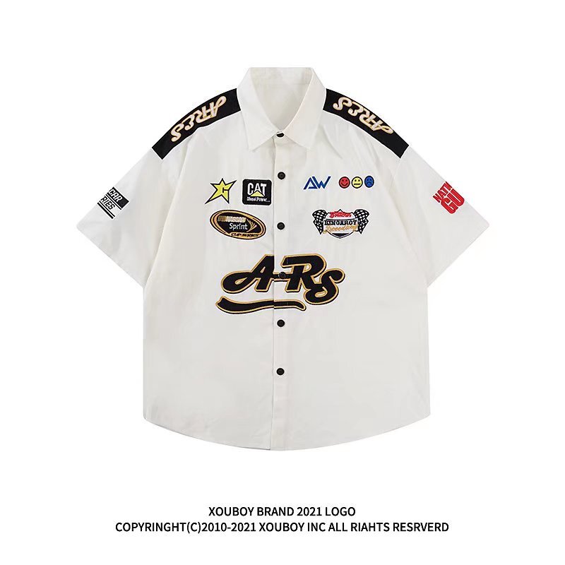 National Fashion American high street letter printing motorcycle short-sleeved shirt men's and women's ins fashion brand tooling loose racing shirt National Fashion American high street letter printing motorcycle short-sleeved shirt men's and women's ins fashion brand tooling loose racing shirt