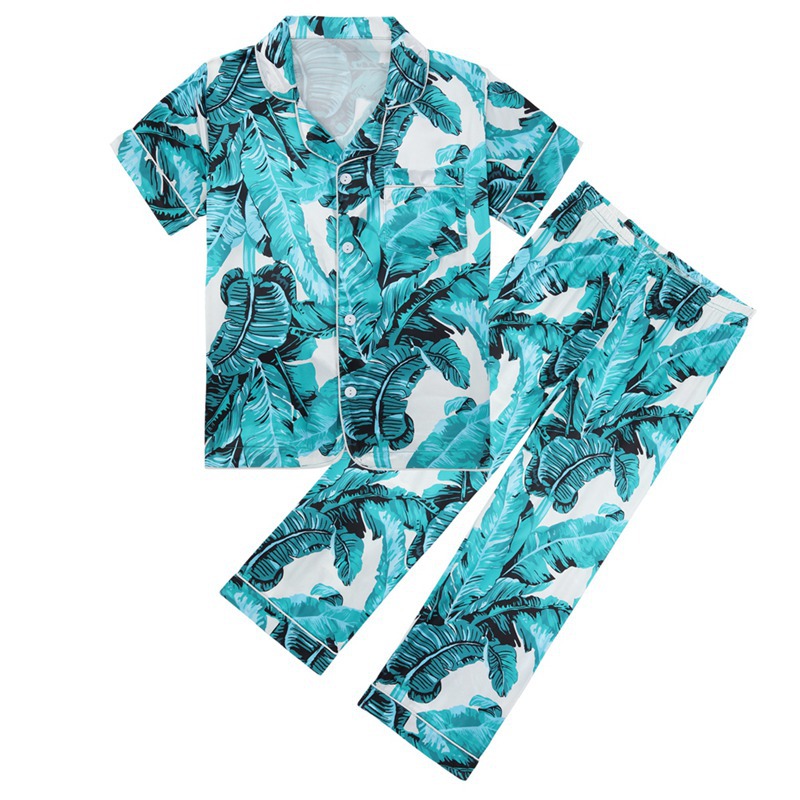 Kinderpyjamaset met korte mouwen en lange broek, bedrukt design, lente/zomerkleding voor kinderen van 8 tot 12 jaar._voghion.com