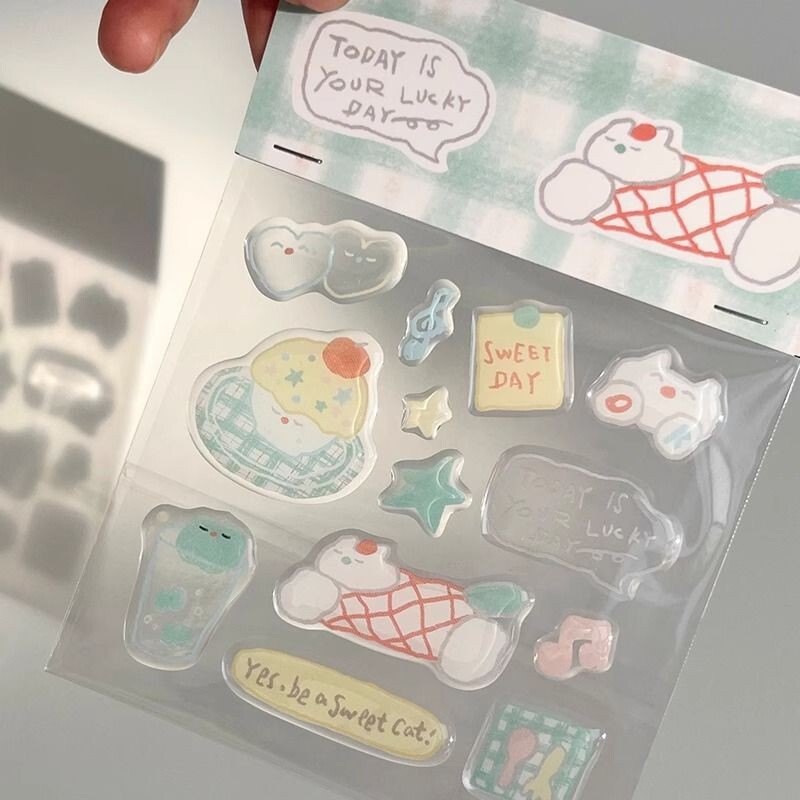 お好みのステッカー 猫の生活 ゼリーステッカー かわいい立体 DIY Guka iPad 携帯電話ケース コンピュータステッカー|undefined