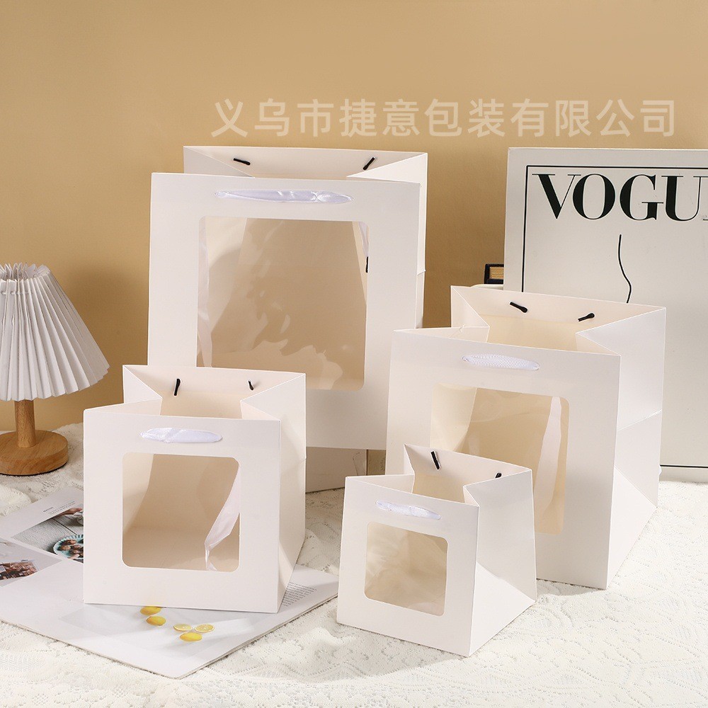 正方形手提袋简约现代镂空礼品袋高清储物袋玩偶礼物礼品袋鲜花