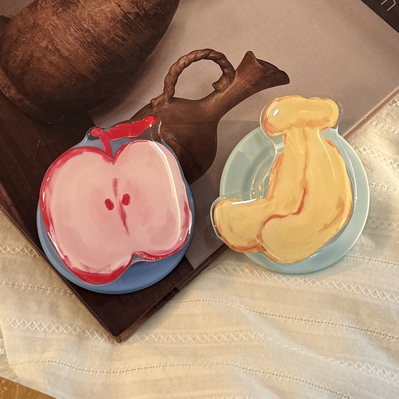 Oil Painting Banana Apple Suitable for Magsafe Magnetic Holder Mobile Phone Strong Suction Adsorption New Small Fresh Fruit