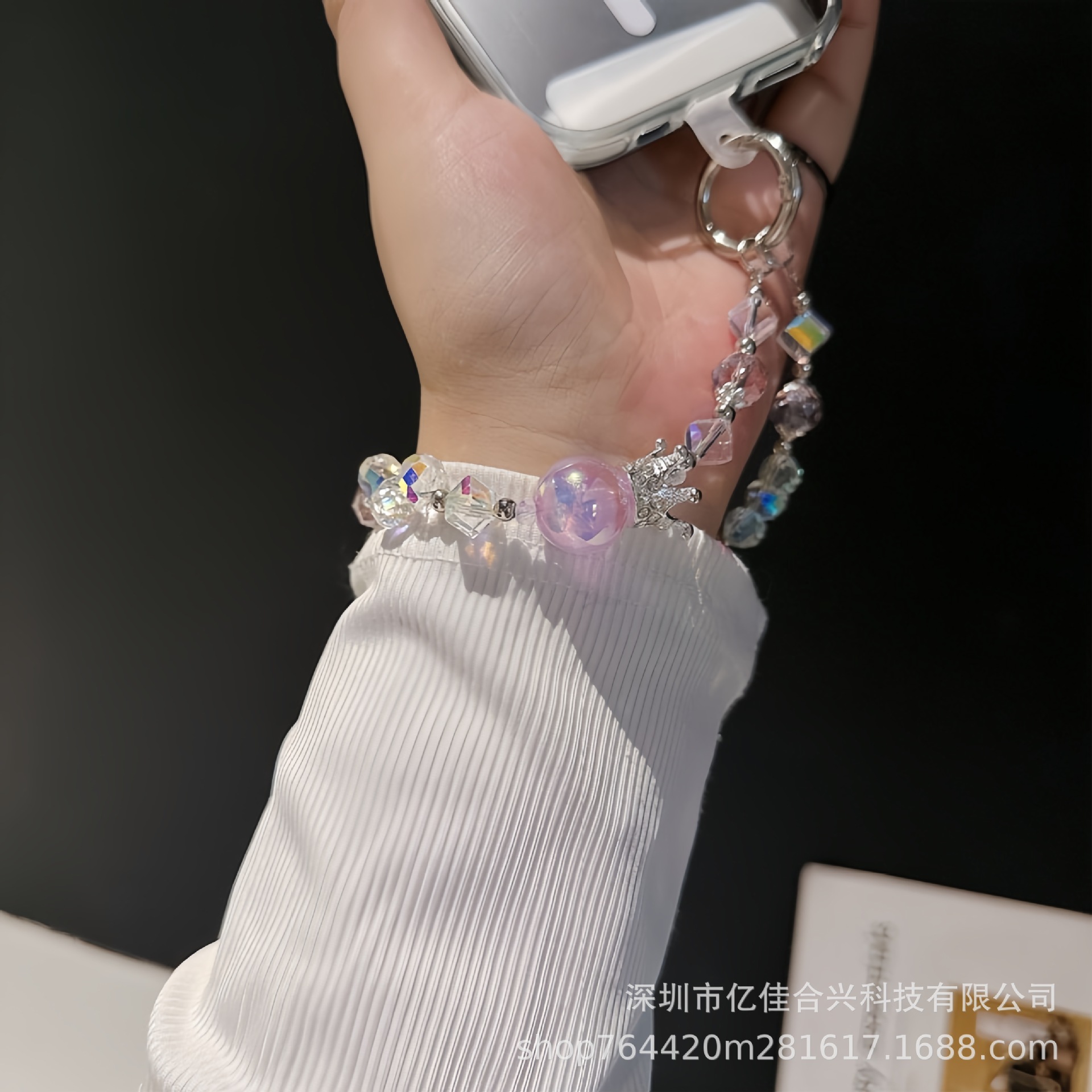 Cadena de teléfono móvil de alta carga colorida Heidi Bead Crown Crystal Bead Teléfono móvil Cordón Llavero Red de Internet Sense avanzado Mujer