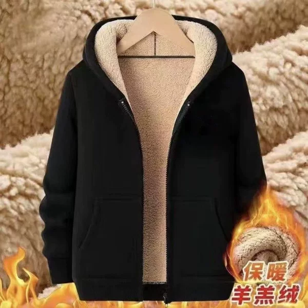 Lamb Velvet Sweatshirt Men's Velvet Black Jacket Men's Winter Velvet Large Size Loose Zipper Hooded Cardigan Sweatshirt