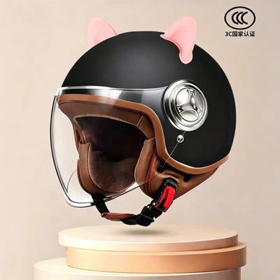suitable for all seasons, 3C certified, Motosiklet kaskı (dəbilqə) - 801black-transparent-long-mirror-pink-ears