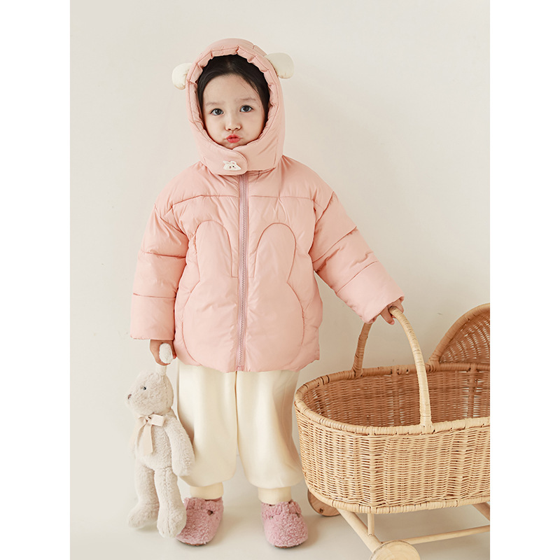 Qiuduo lindas lindo dibujos animados cálido algodón acolchado chaqueta 2024 invierno nuevos niños de estilo coreano Chaqueta de algodón acolchado bebé Chaqueta de algodón acolchado grueso