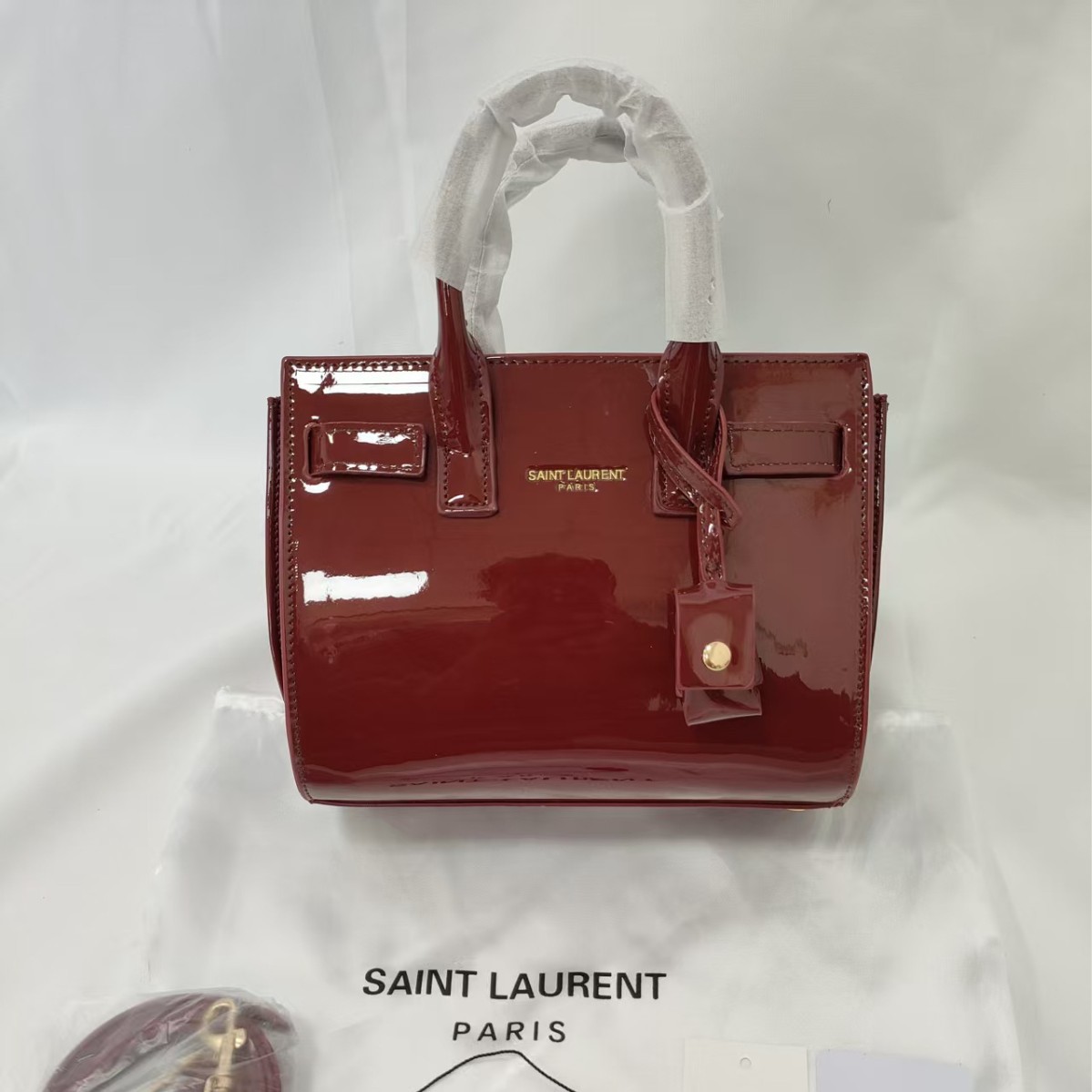 大牌新款杨树林漆皮手提风琴包亮面大容量托特购物袋复古包