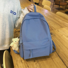 双肩包女生ins韩版纯色简约学生尼龙大容量书包文艺软妹校园背包