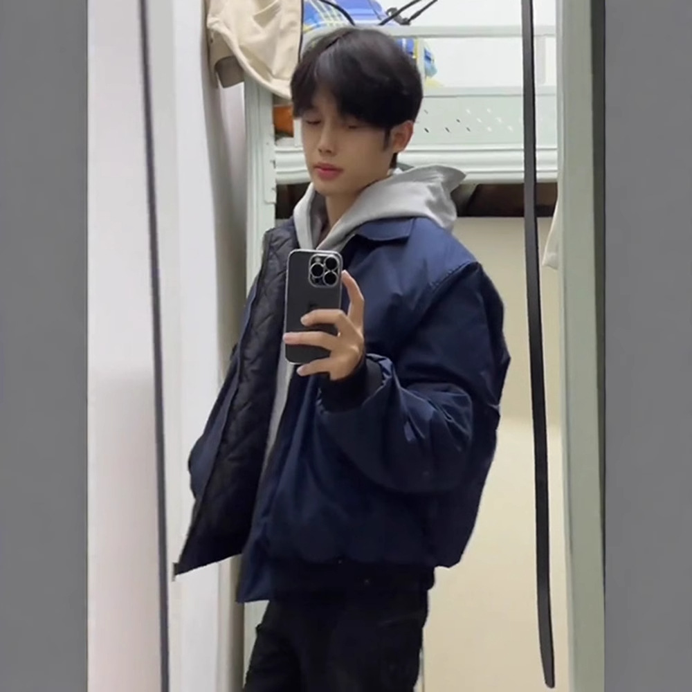 티베트 블루 아메리칸 폭격기 재킷 코튼 패딩 재킷 남자 가을 및 겨울 하이 스트리트 클린 핏 재킷 옷깃 야구 세트
