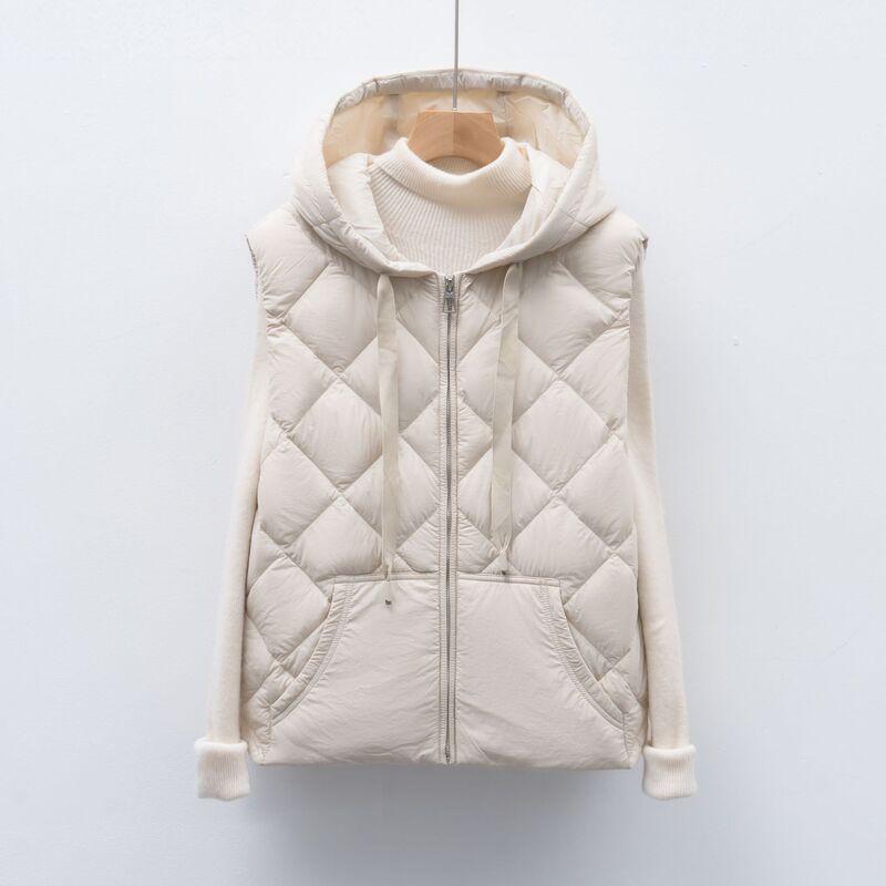 Pinghu Chixin 90 Duck down New National Standard Autumn and Winter New Pure Color Vest Hooded down Vest for Women