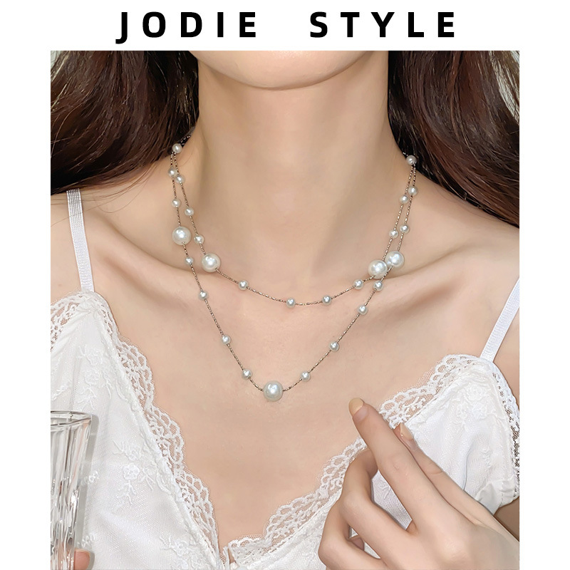 Demi-season elegant fashionable long retro necklace pearl