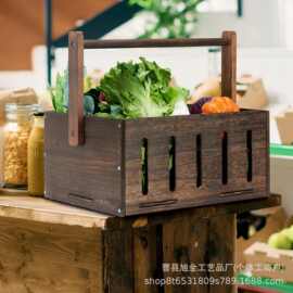 跨境木质花园镂空设计木箱果园收获篮多功能收纳篮农舍收纳木箱