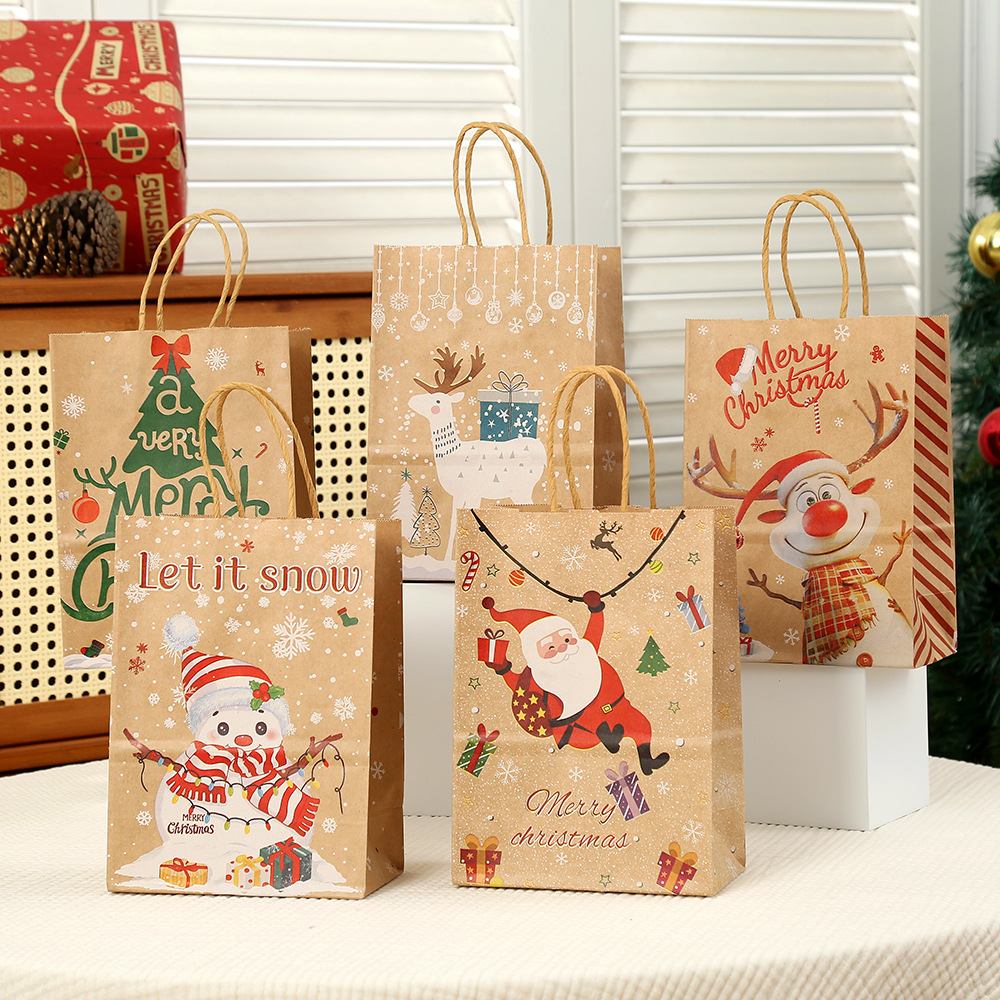 新款圣诞礼品袋服装购物包装袋节日活动手提袋批发牛皮纸袋子
