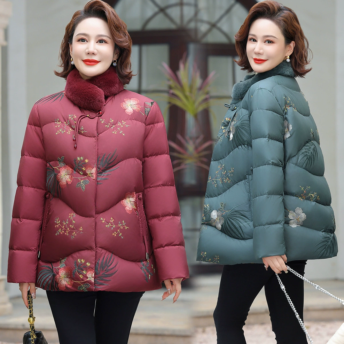 Пуховик 2024 новый костюм мамы национальный ветер утолщает белый утка бархат средняя и пожилая женщина 60 лет 70 бабушкиных пальто