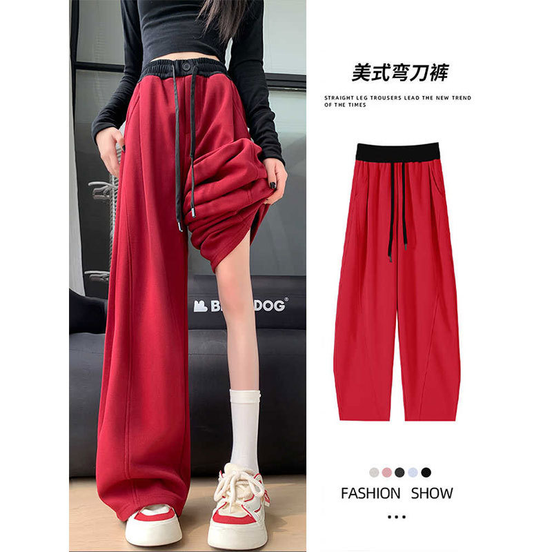 H1106 Ancora Red Women's Sports Pants Autumn 2026 New Loose Banana Pants High Waist Sweatpants Curved Wide-Leg Pants H1106 Ancora Red Women's Sports Pants Autumn 2026 New Loose Banana Pants High Waist Sweatpants Curved Wide-Leg Pants